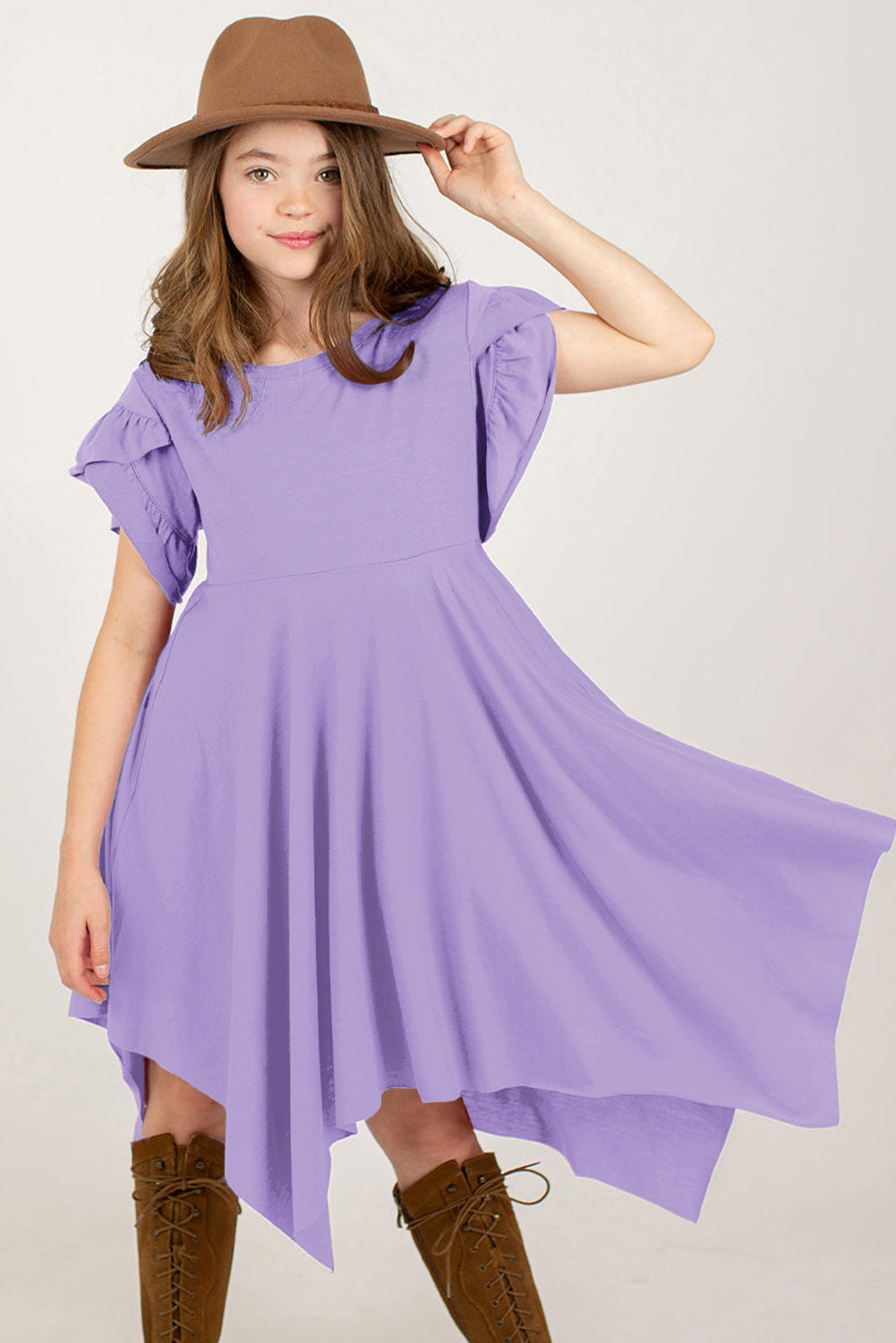 Round Neck Petal Sleeve Dress - Smart Shopper