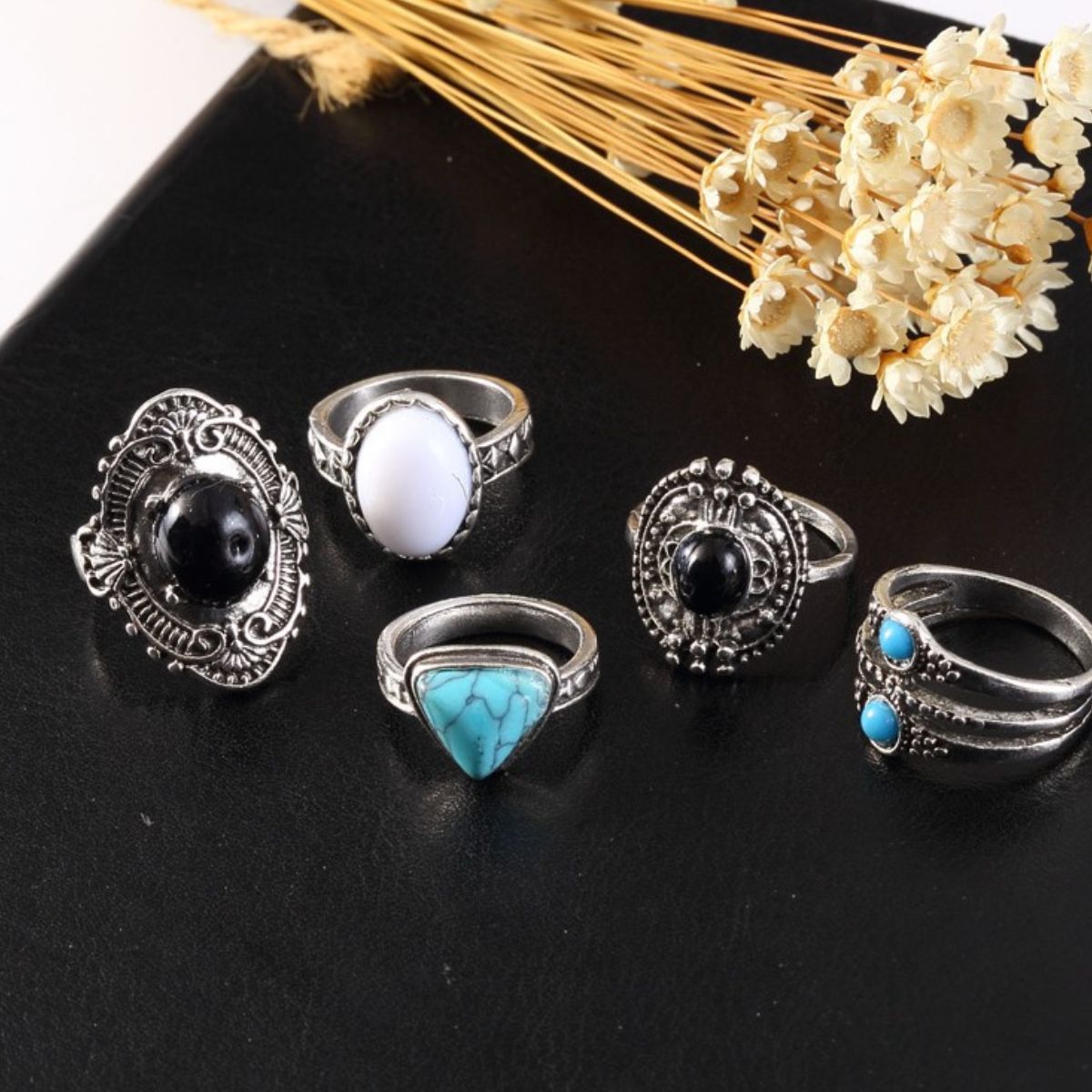 Alloy Turquoise 5-Piece Ring Set - Smart Shopper