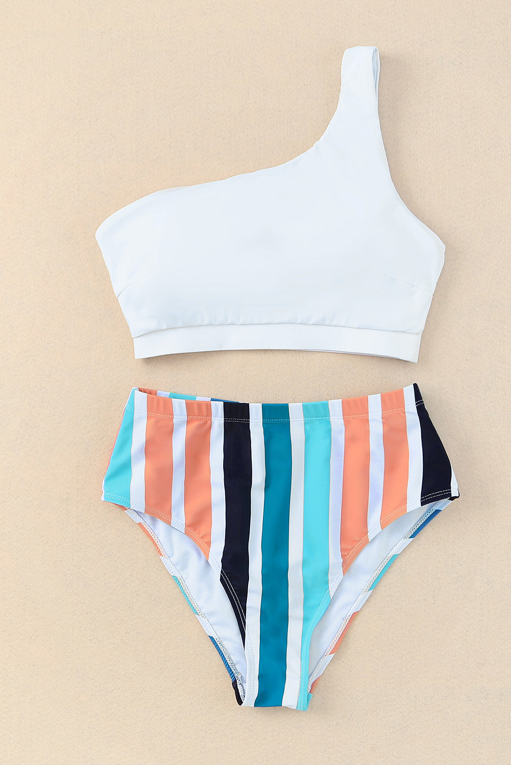 Striped One Shoulder Two-Piece Swim Set - Smart Shopper