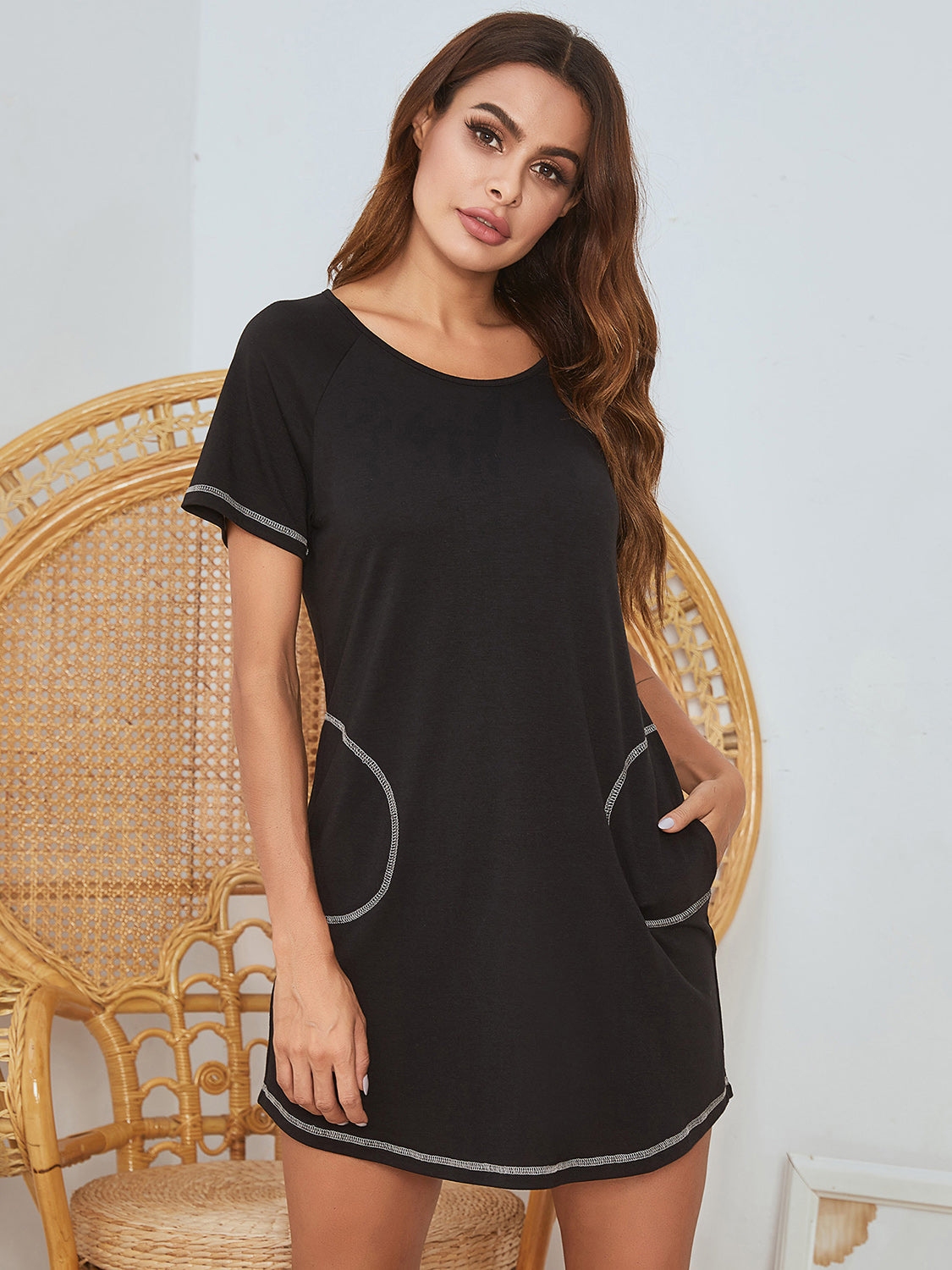 Round Neck Short Sleeve Lounge Dress - Smart Shopper