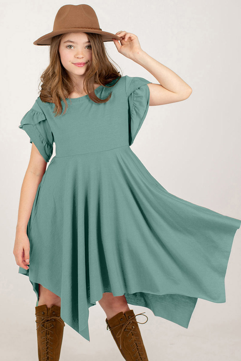 Round Neck Petal Sleeve Dress - Smart Shopper