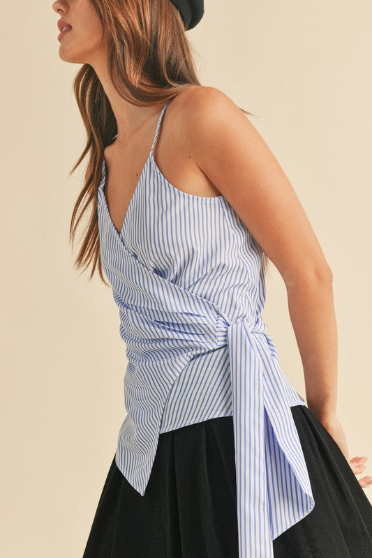 Aemi + Co Side Knotted Surplice Striped Cami - Smart Shopper