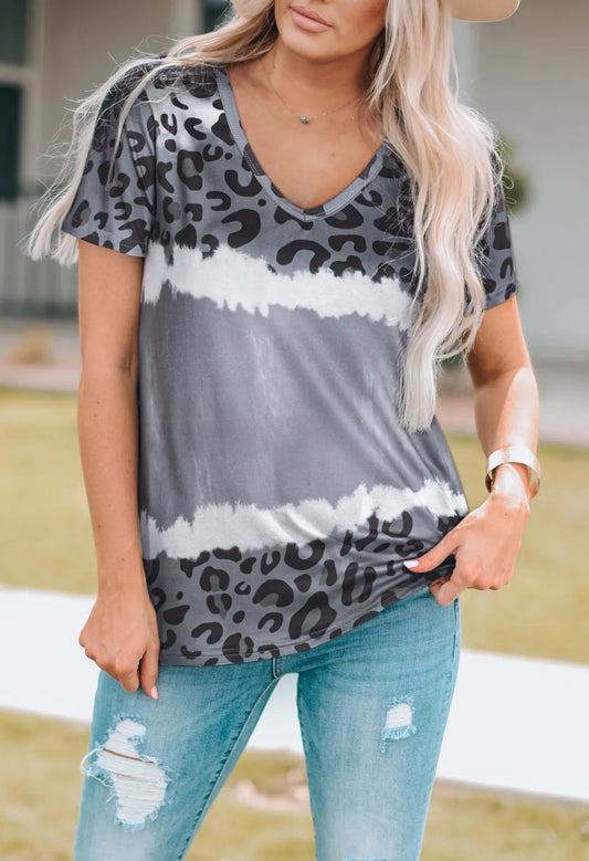 Leopard V-Neck Short Sleeve T-Shirt - Smart Shopper