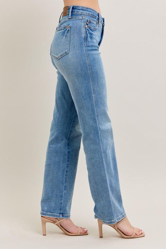 Judy Blue Full Size Tummy Control Vintage Wash Straight Jeans Plus Size - Smart Shopper