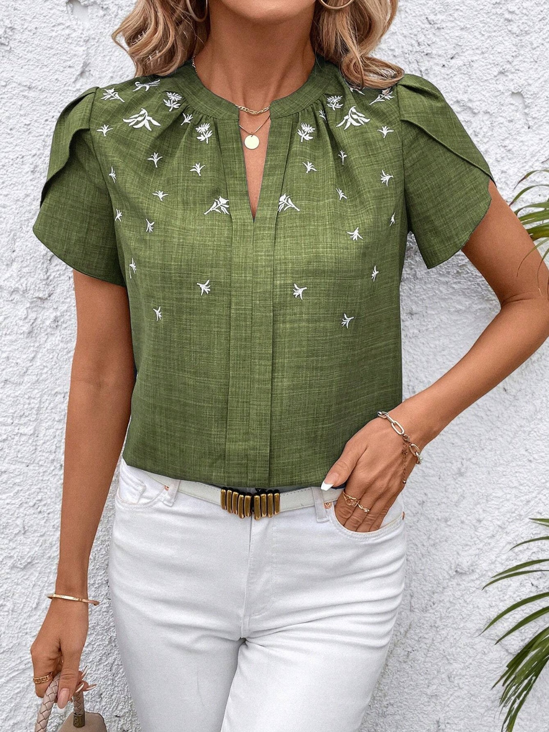 Floral Notched Short Sleeve Blouse - Smart Shopper