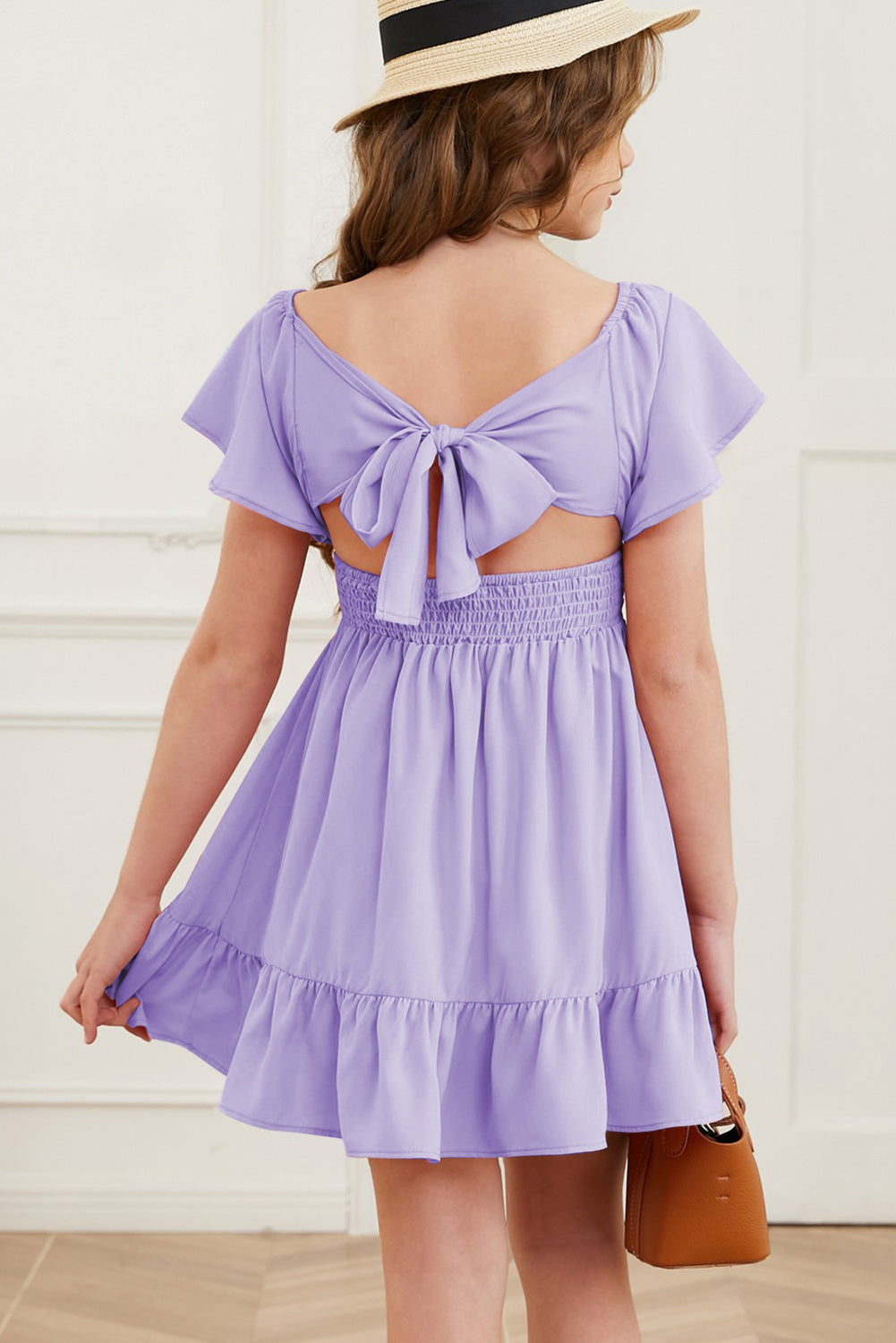 Ruffle Hem Tie-Back Flutter Sleeve Dress - Smart Shopper