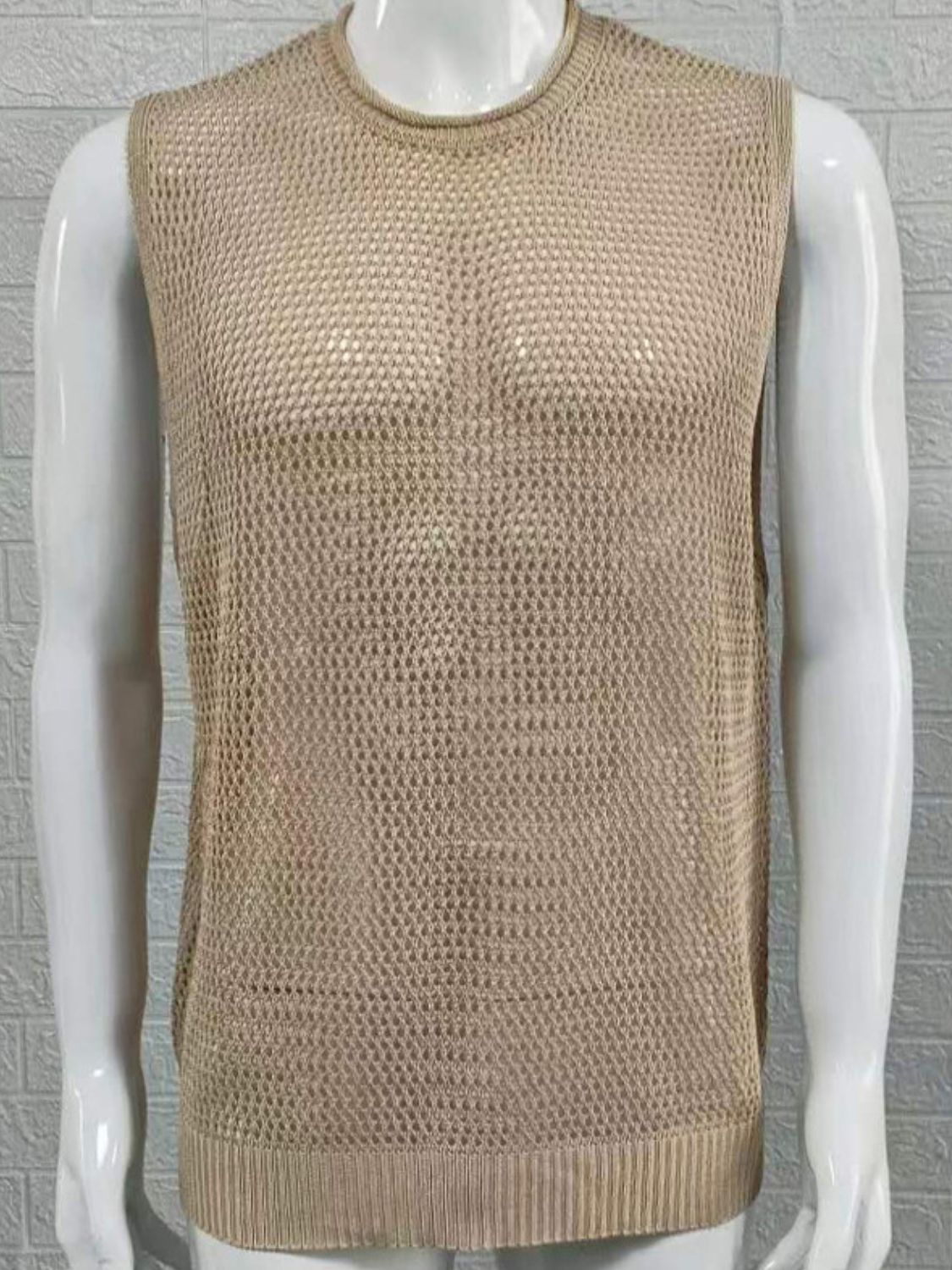 Men's Openwork Round Neck Sleeveless Knit Top - Smart Shopper