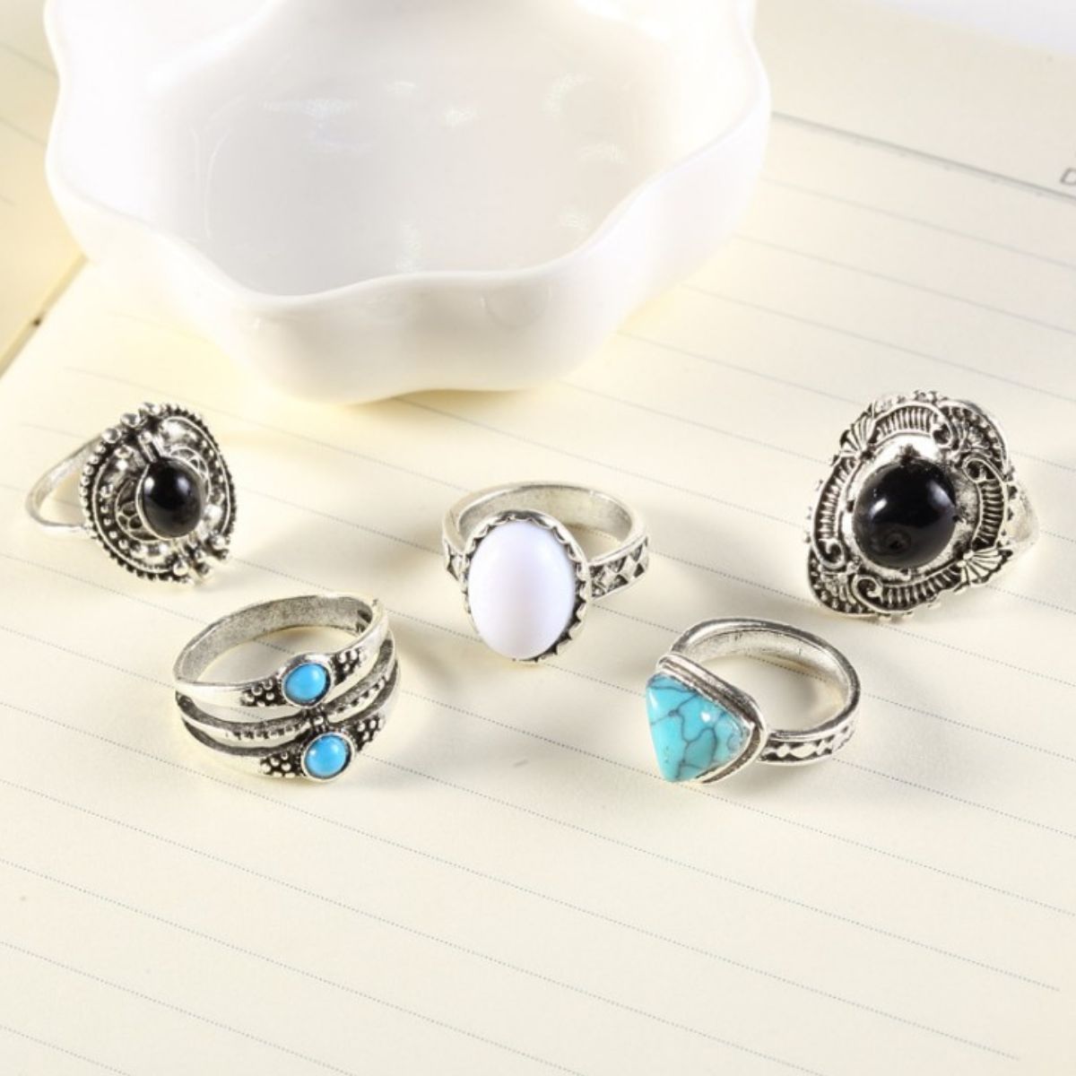 Alloy Turquoise 5-Piece Ring Set - Smart Shopper