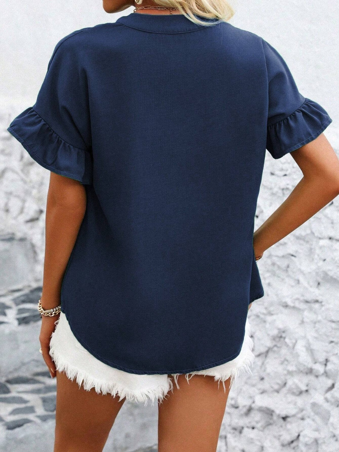 Button Down Ruffled Short Sleeve Shirt - Smart Shopper