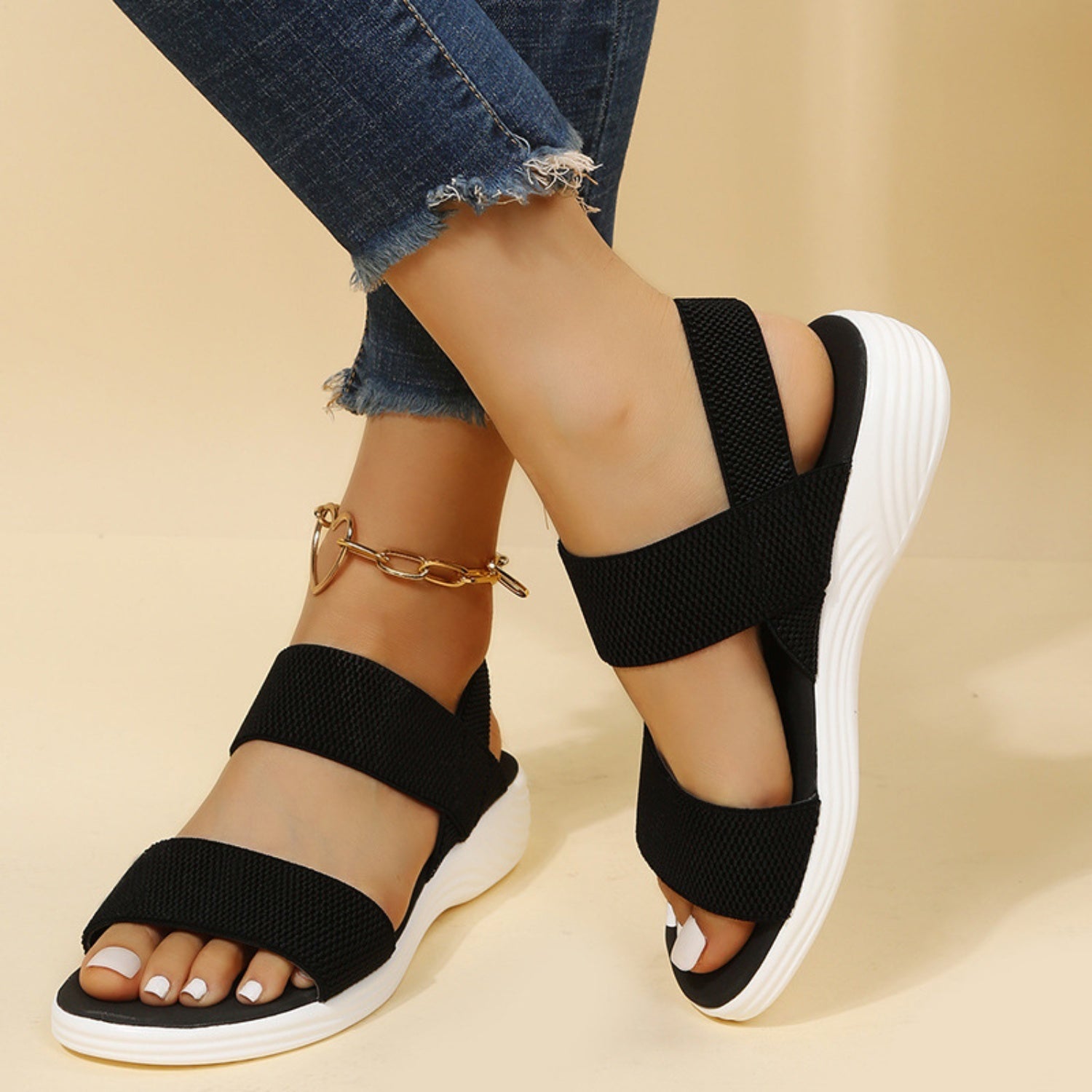 Rubber Open Toe Low Heel Sandals - Smart Shopper