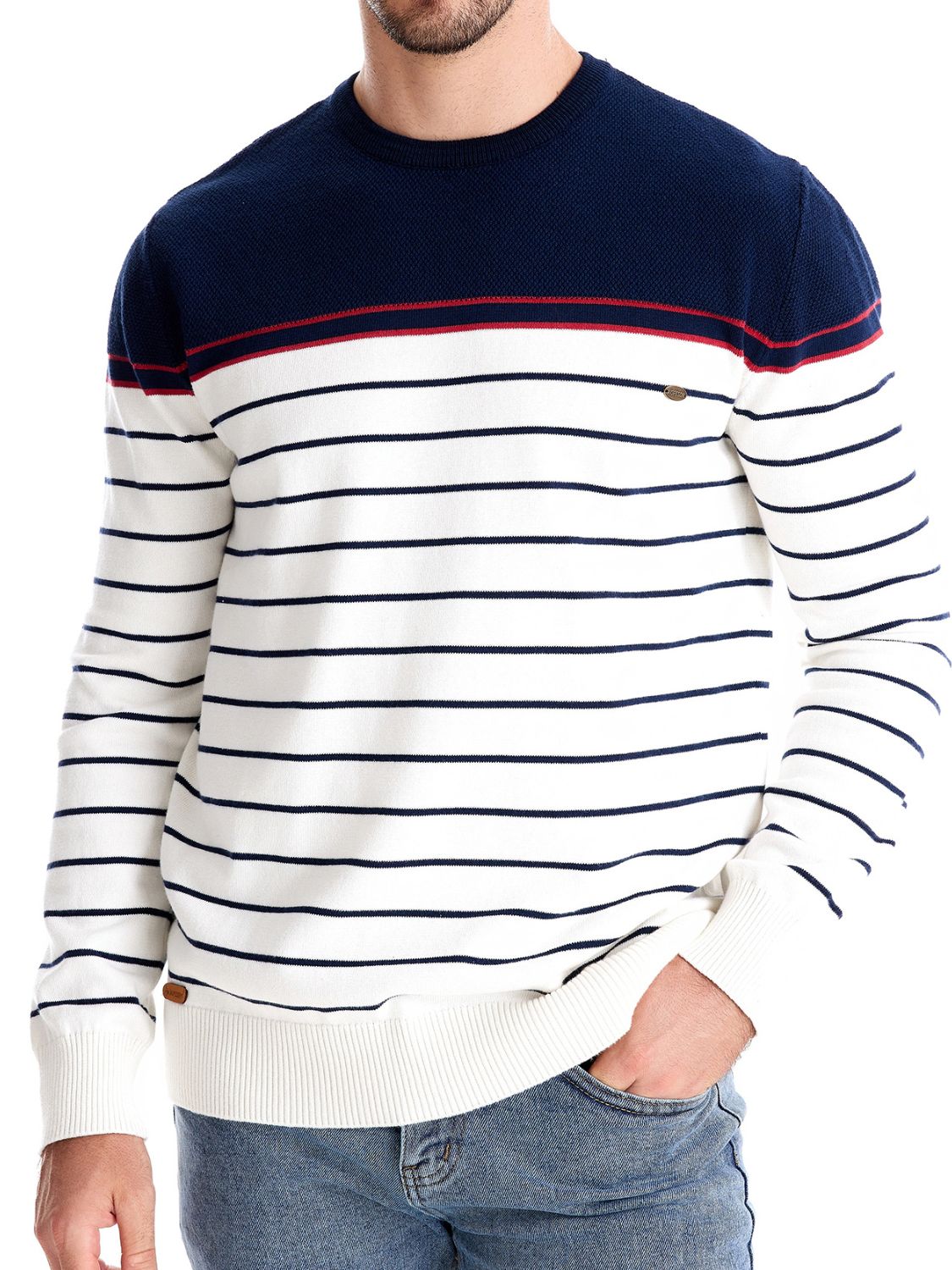 Men's Striped Round Neck Long Sleeve Sweater - Smart Shopper