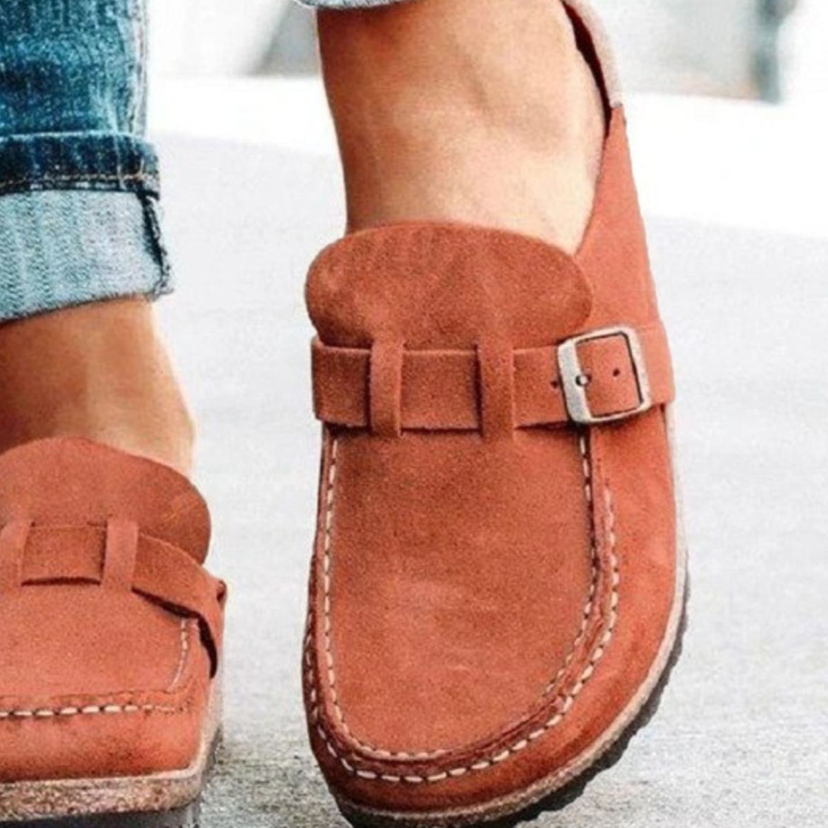 Round Toe Low Heel Buckle Loafers - Smart Shopper