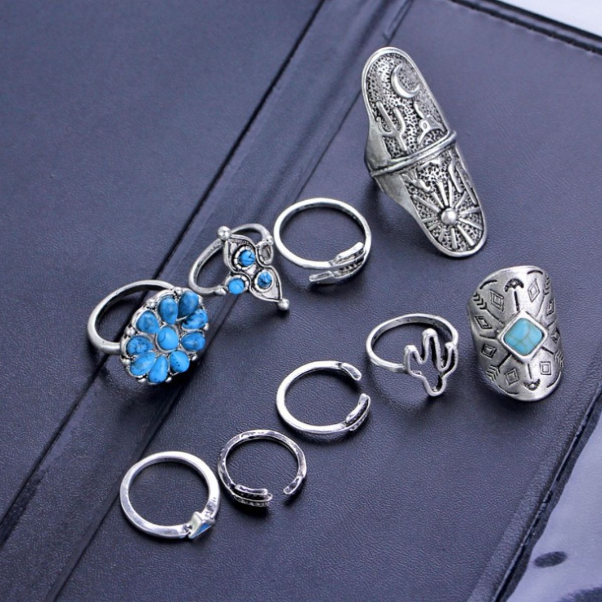 Alloy Turquoise 9-Piece Ring Set - Smart Shopper