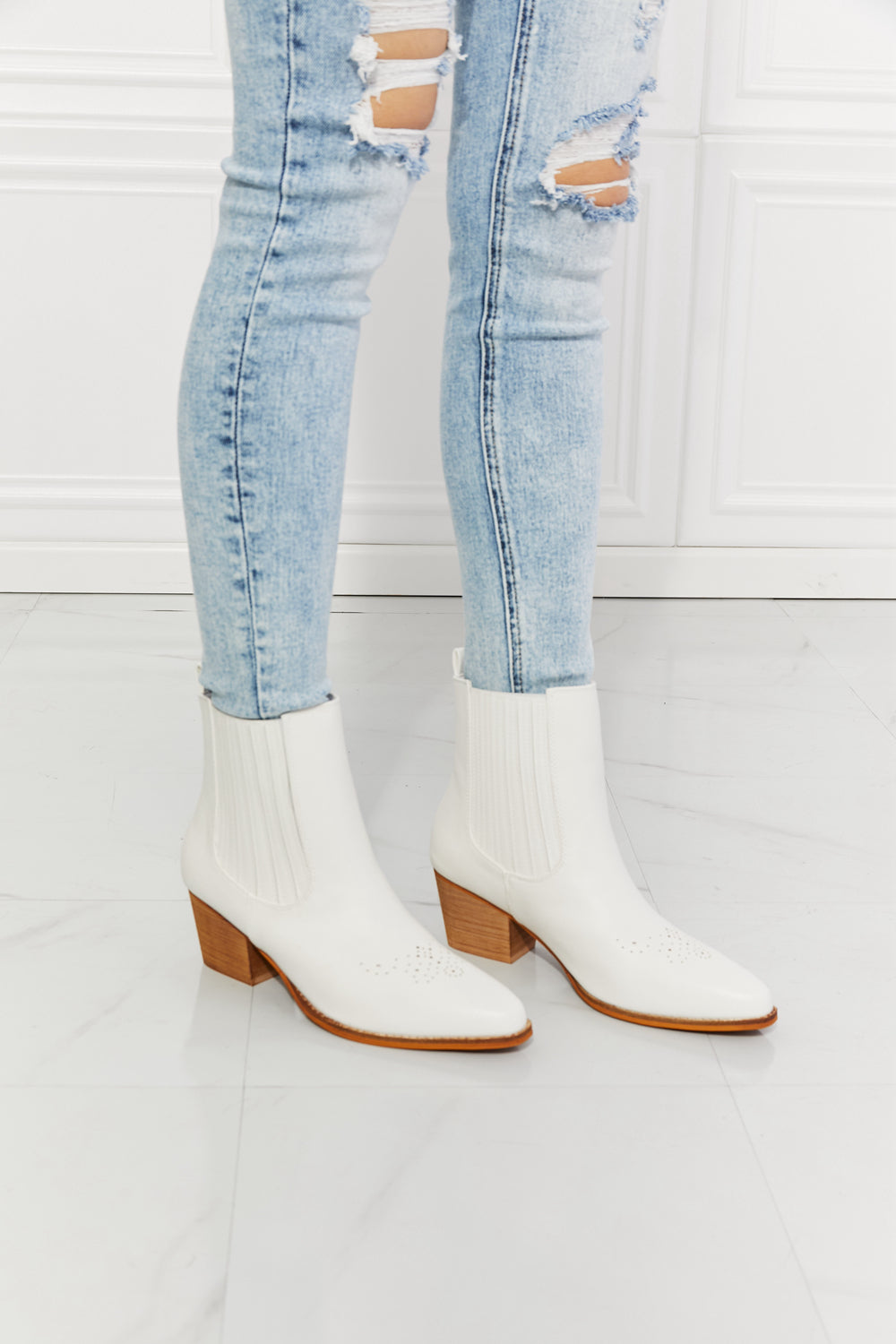 MMShoes Love the Journey Stacked Heel Chelsea Boot in White - Smart Shopper