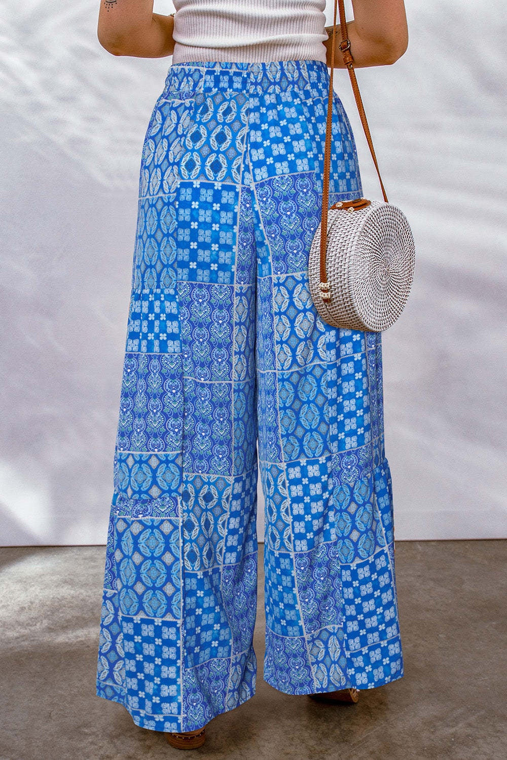 Full Size Drawstring Printed Wide Leg Pants - Smart Shopper