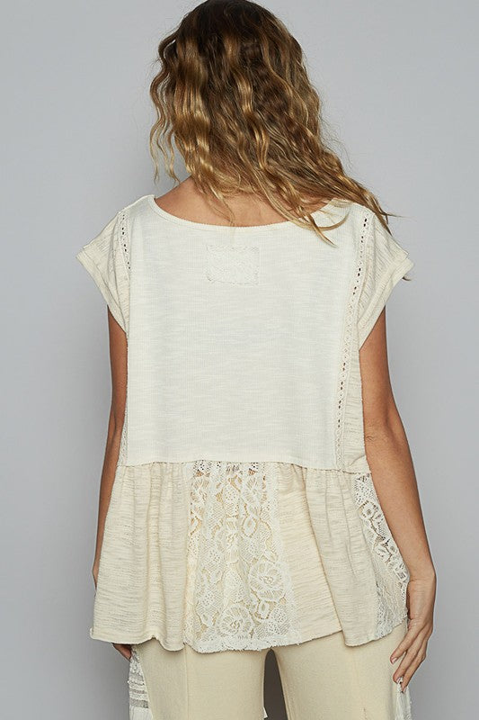 POL Embroidered Detail Boat Neck Cap Sleeve Lace Blouse - Smart Shopper