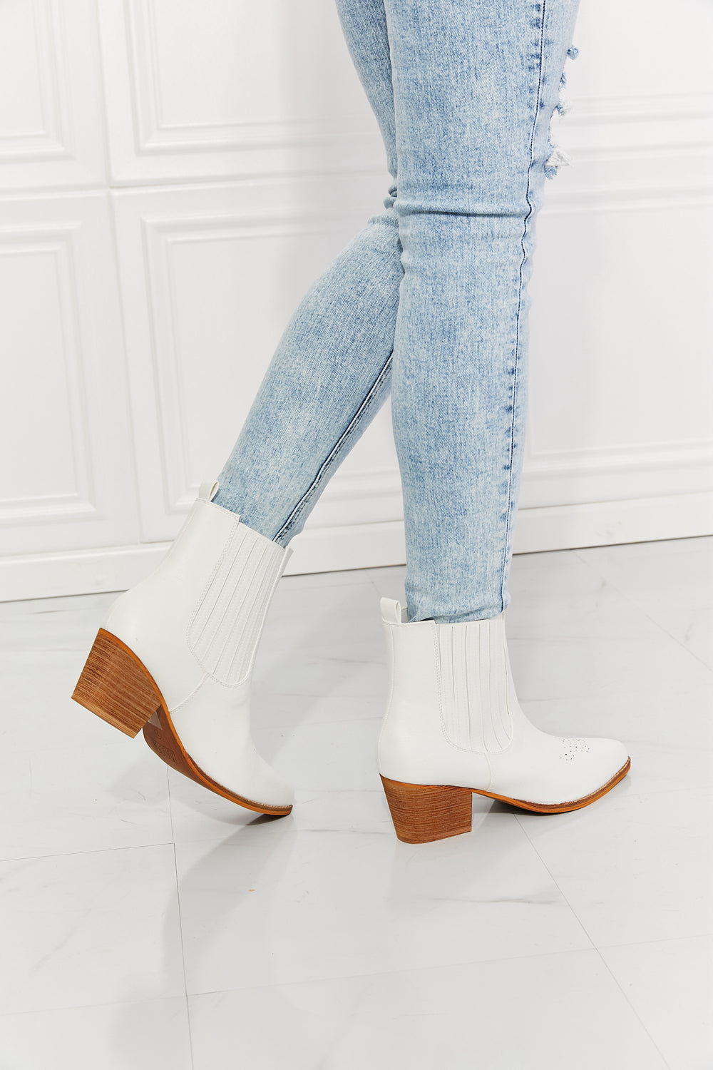 MMShoes Love the Journey Stacked Heel Chelsea Boot in White - Smart Shopper