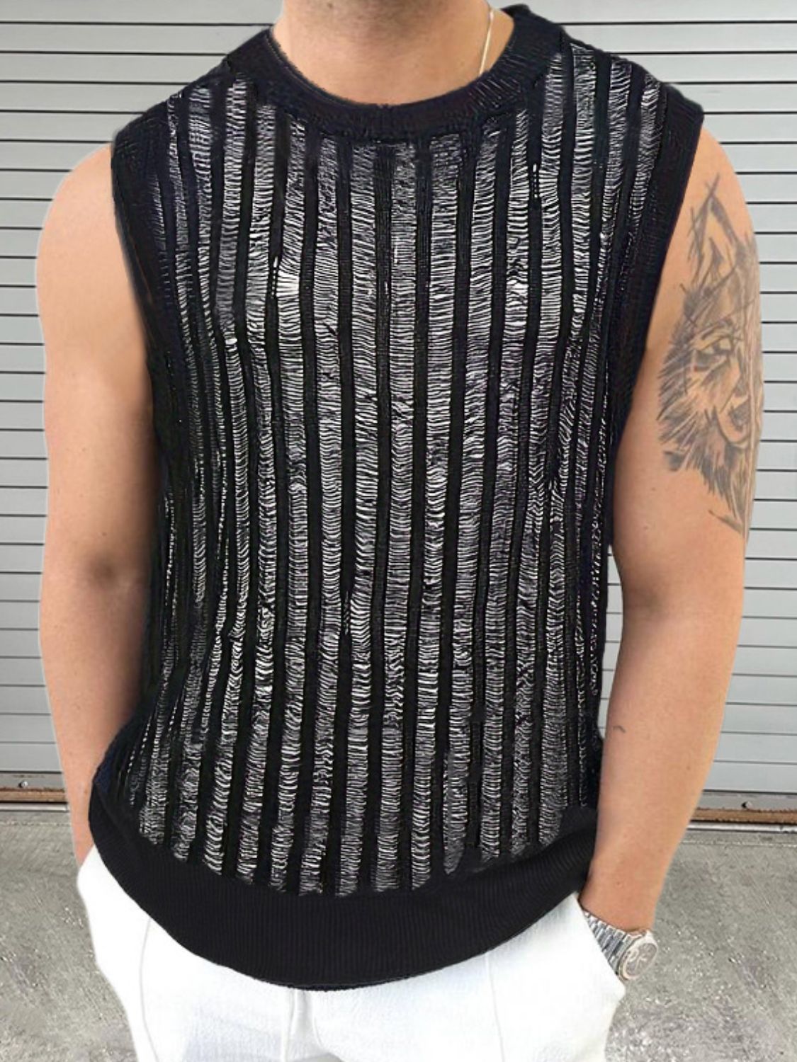 Men's Round Neck Hollow Out Sleeveless Top - Smart Shopper