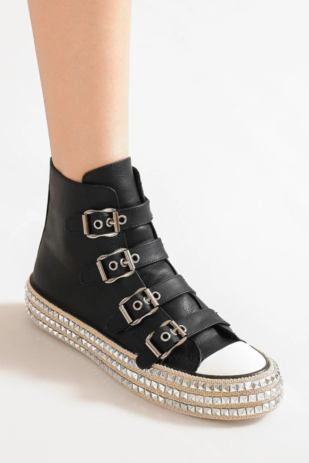 Beast Fashion Multi-Buckle Straps Studded Platform Sneakers - Smart Shopper