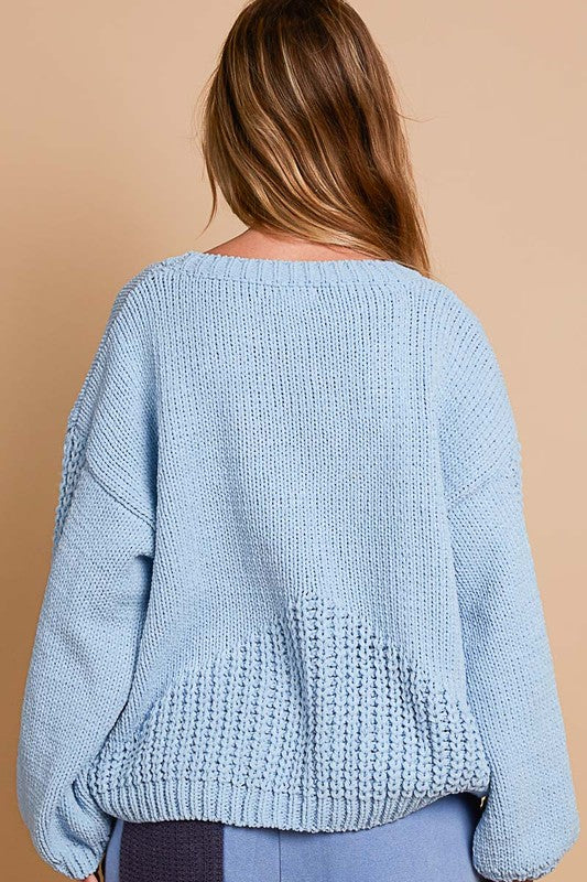 POL Crochet Flower Round Neck Dropped Shoulder Sweater - Smart Shopper