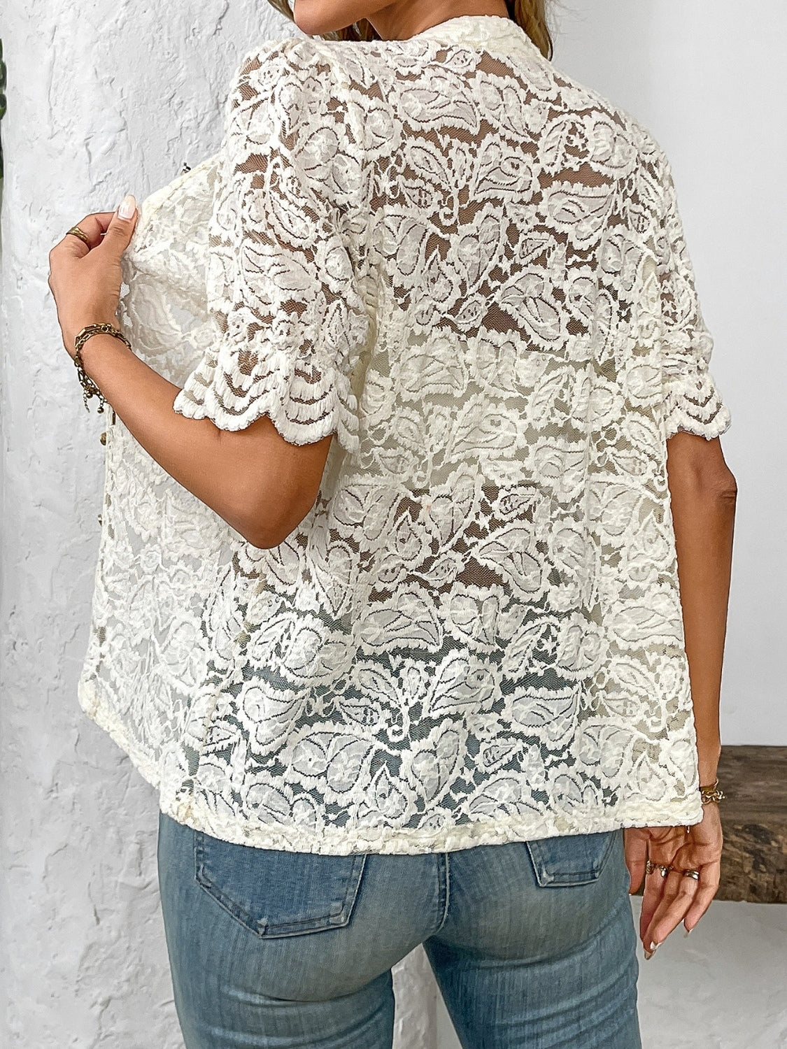 Button Down Half Sleeve Lace Shirt - Smart Shopper