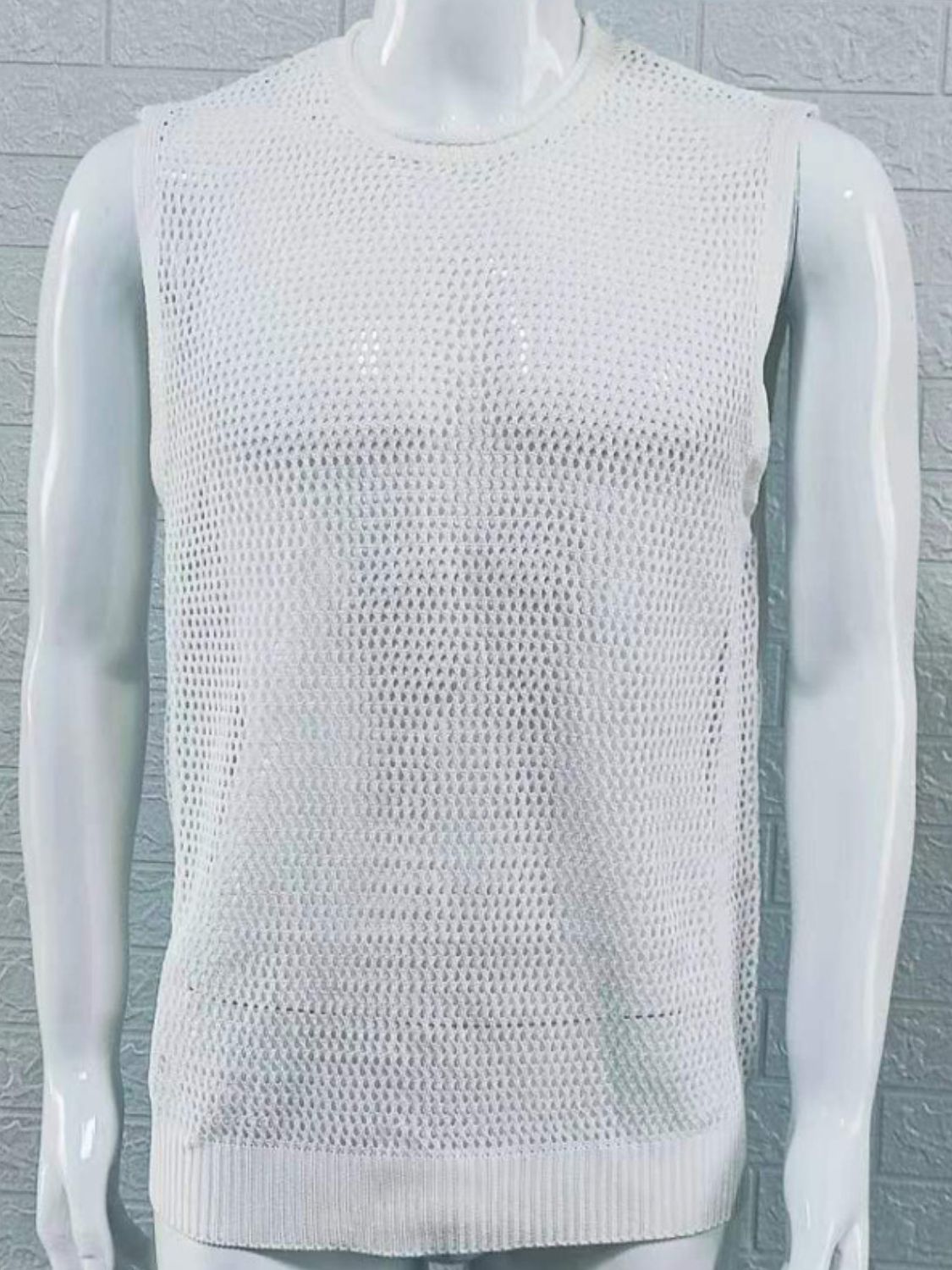 Men's Openwork Round Neck Sleeveless Knit Top - Smart Shopper