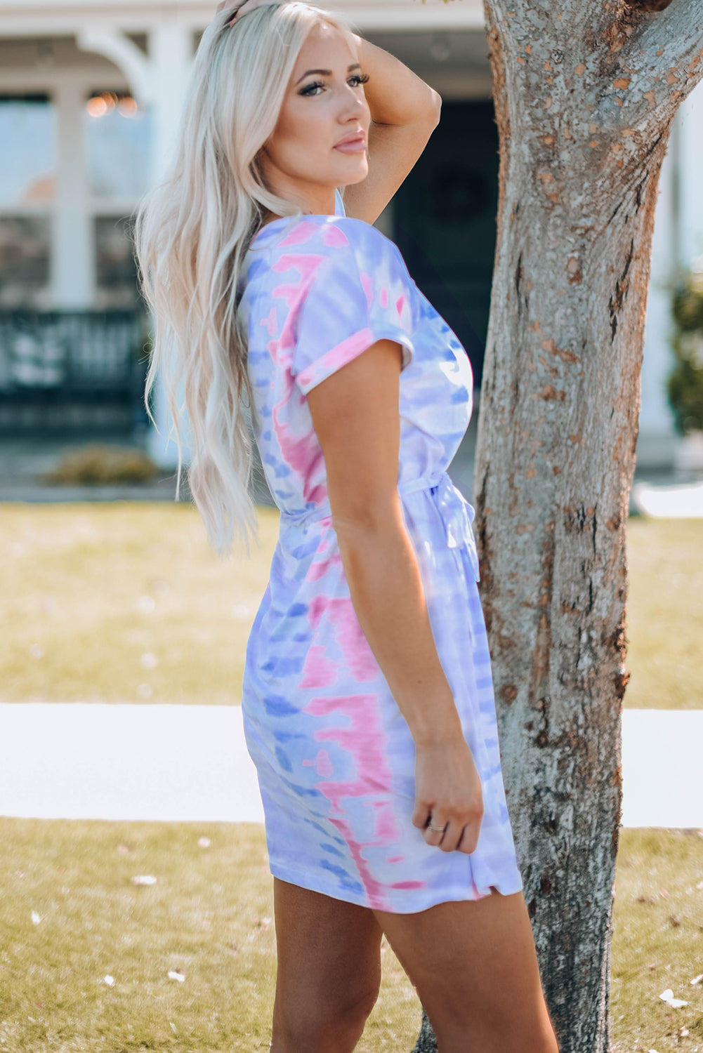 Women Tie-Dye Belted T-Shirt Dress - Smart Shopper