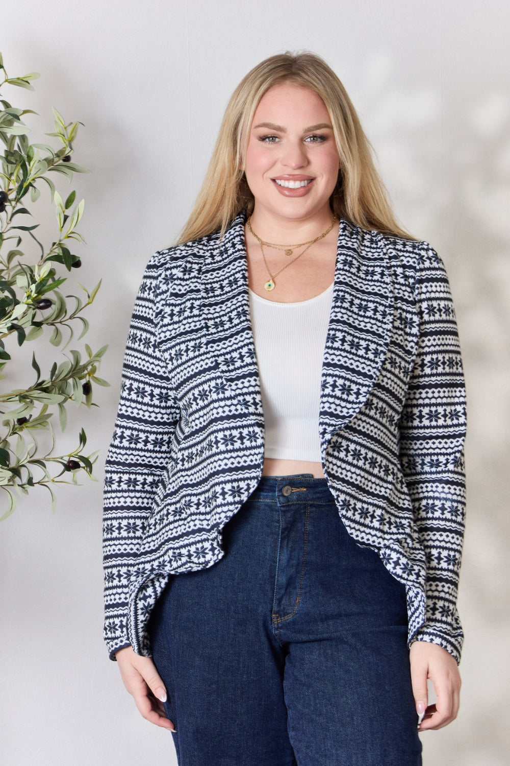 Heimish Full Size Open Front Printed Blazer - Smart Shopper