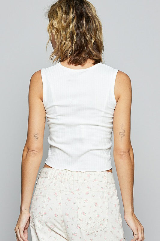 POL Eyelet Stud Detail Scoop Neck Cropped Tank - Smart Shopper