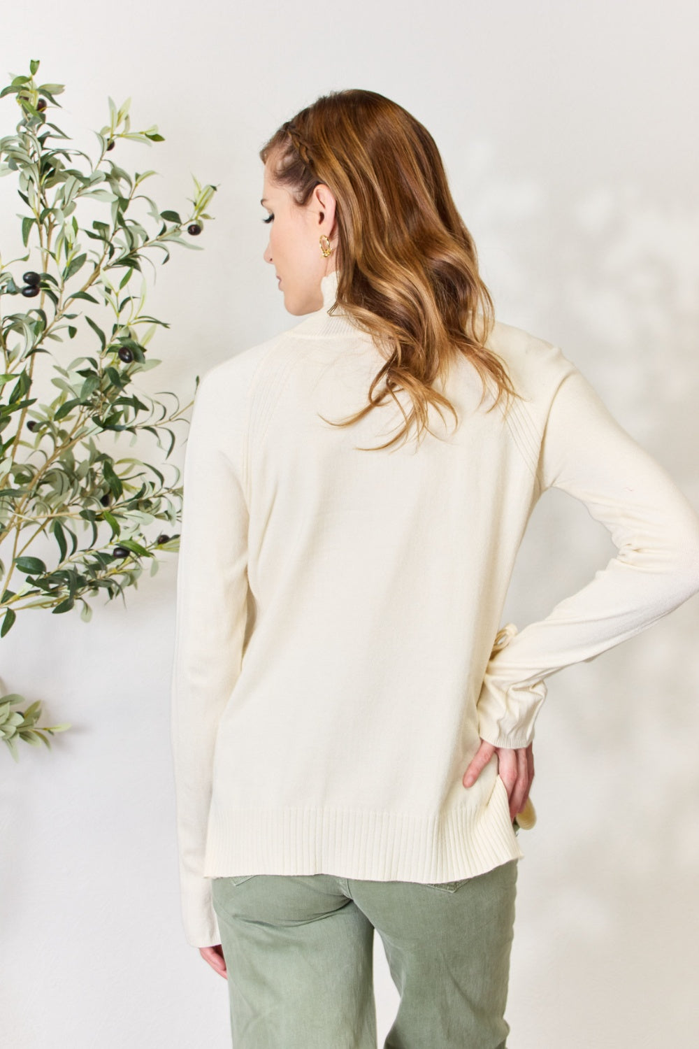 Heimish Full Size Ribbed Bow Detail Long Sleeve Turtleneck Knit Top - Smart Shopper