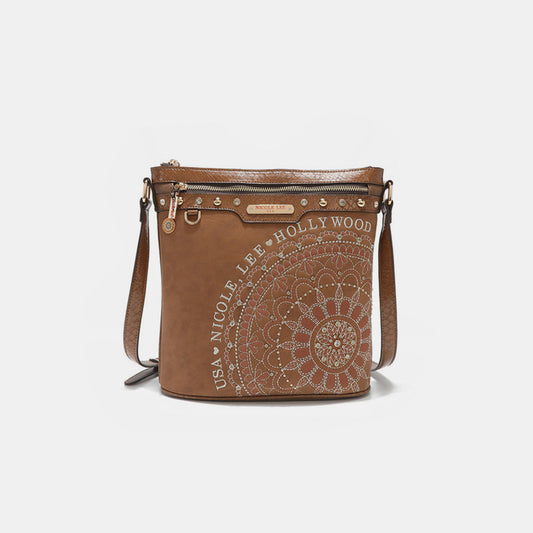 Nicole Lee USA Metallic Stitching Embroidery Inlaid Rhinestone Crossbody Bag - Smart Shopper