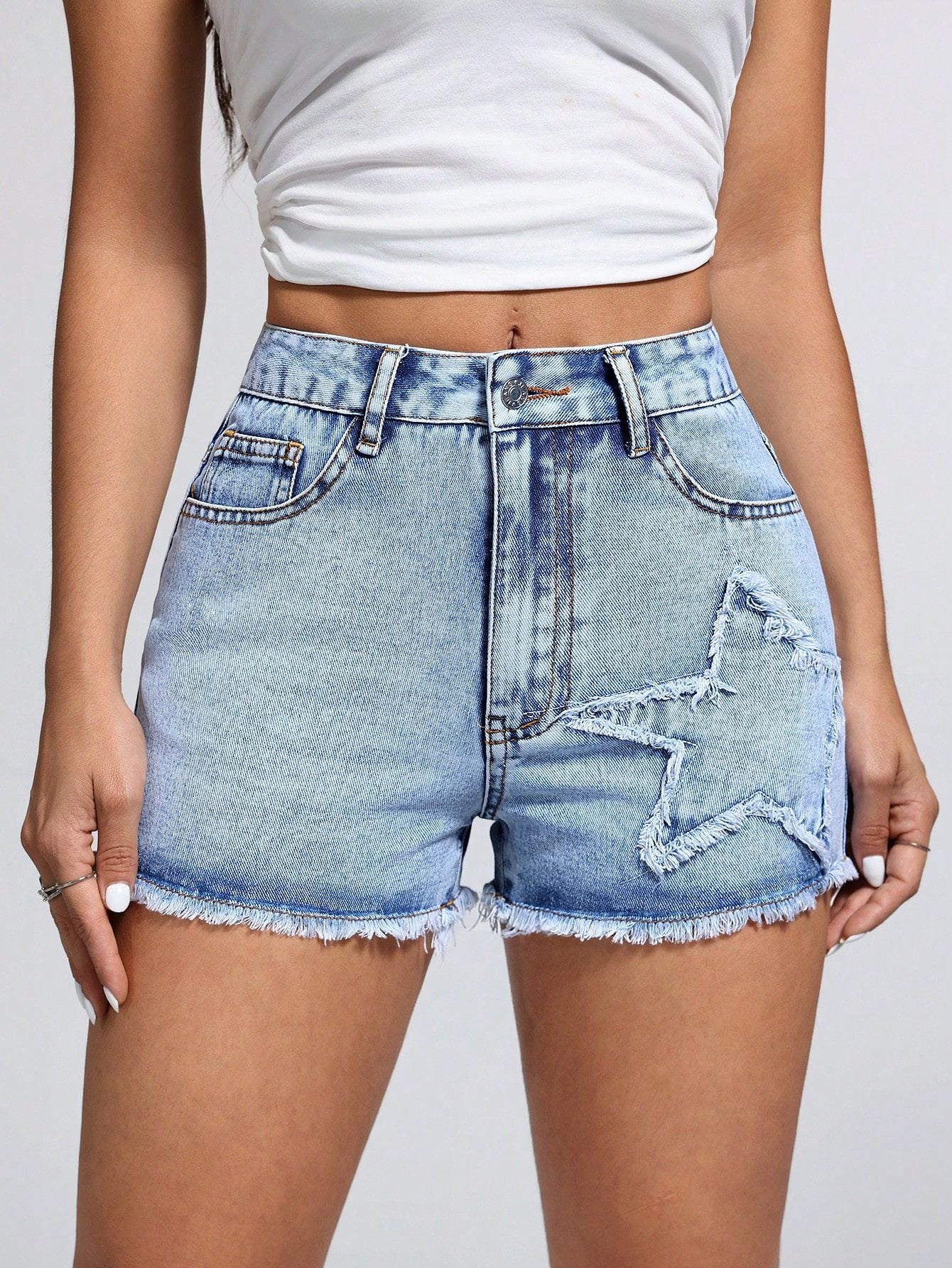 Star Raw Hem Denim Shorts - Smart Shopper