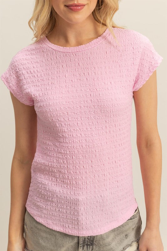 HYFVE Textured Round Neck Cap Sleeve Knit Top - Smart Shopper