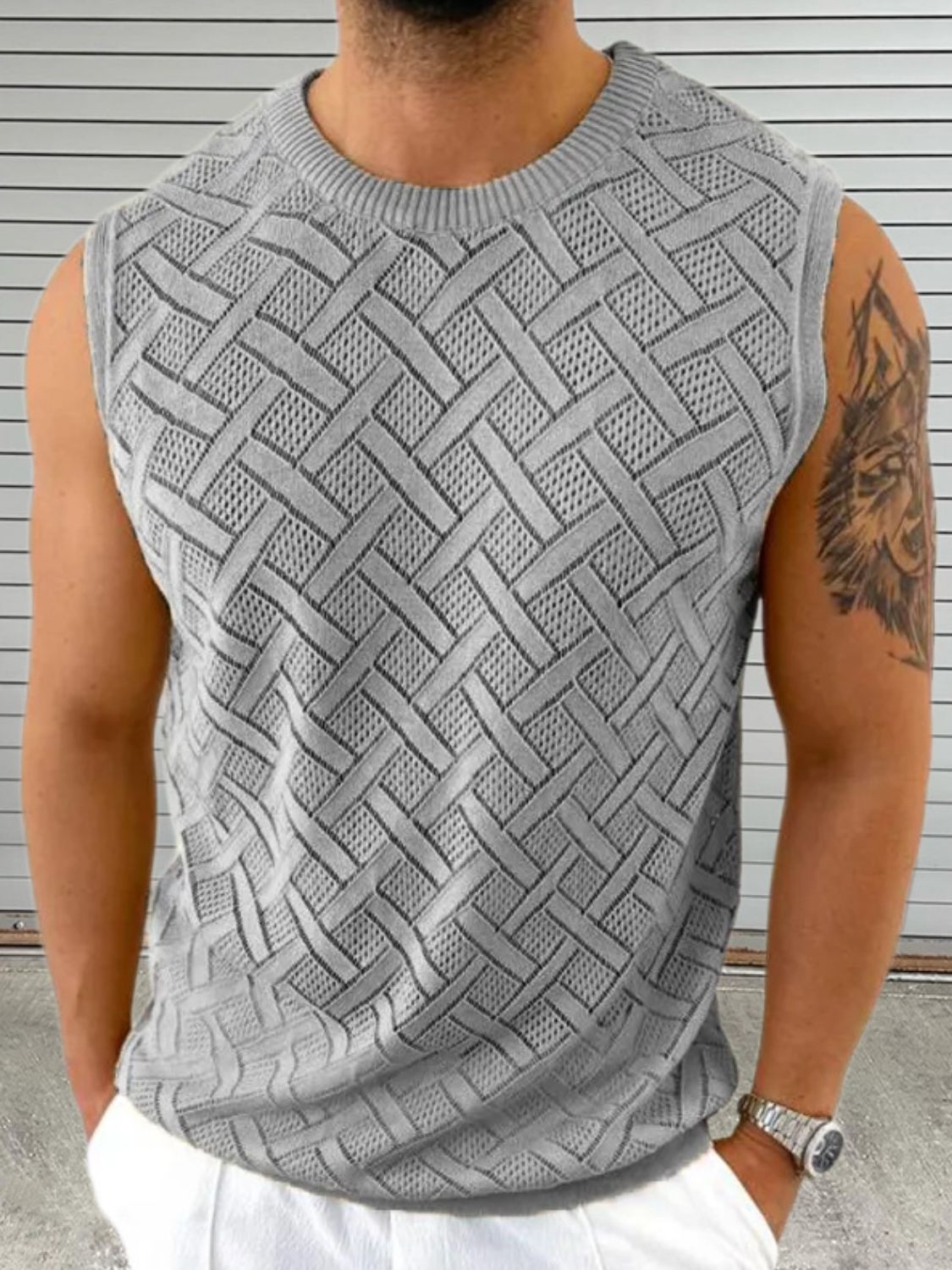 Men's Round Neck Sleeveless Eyelet Knit Top - Smart Shopper