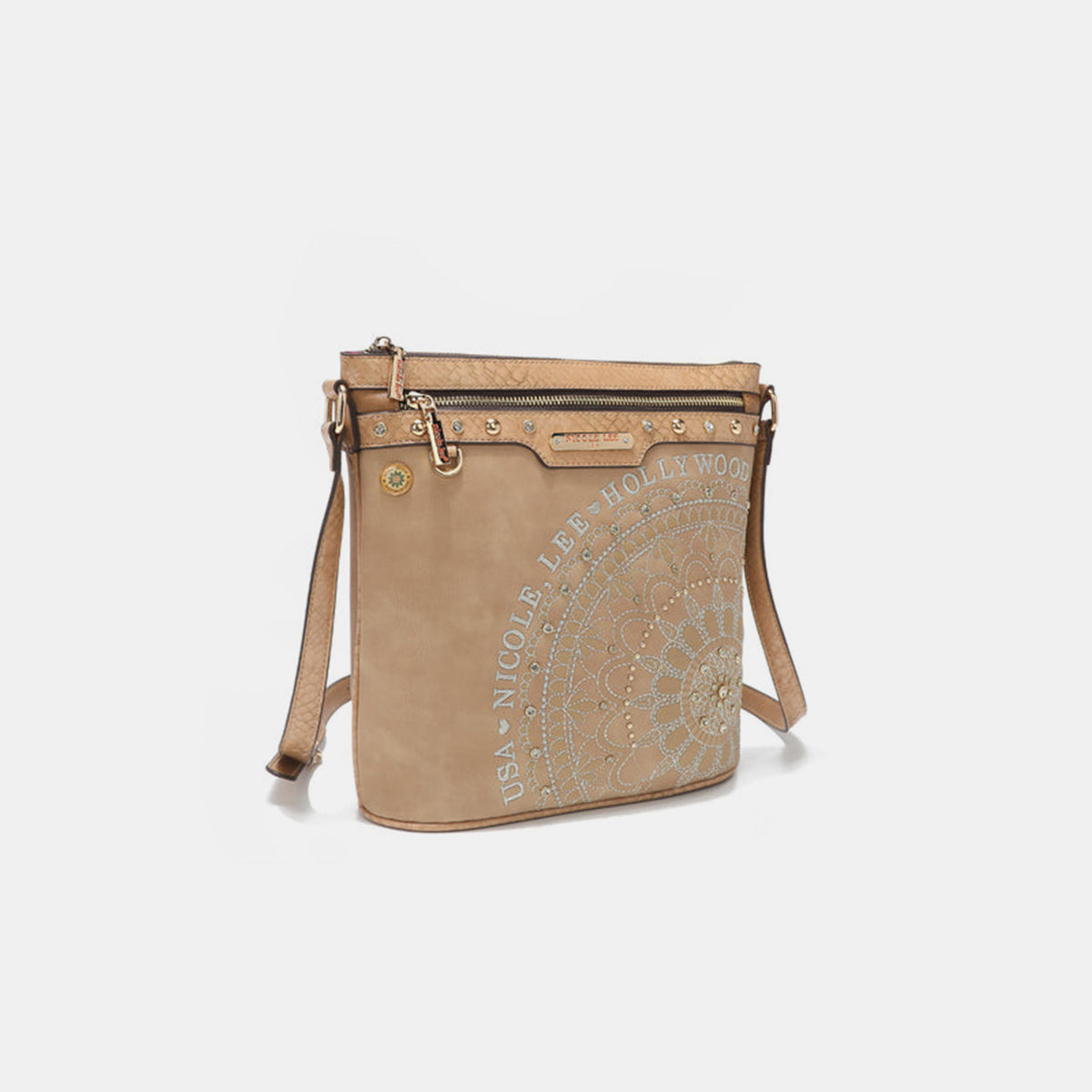 Nicole Lee USA Metallic Stitching Embroidery Inlaid Rhinestone Crossbody Bag - Smart Shopper