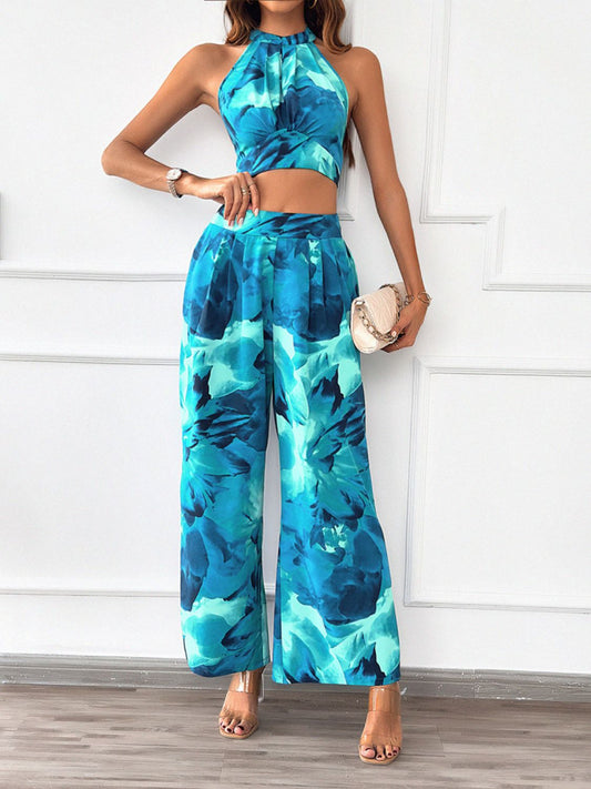 Devine Printed Halter Neck Top and Pants Set - Smart Shopper