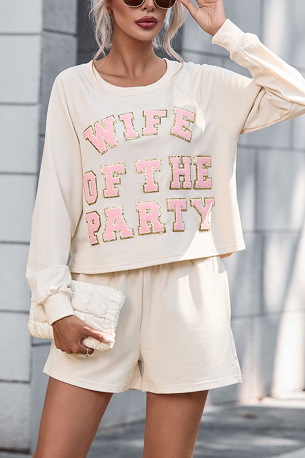 WIFE OF THE PARTY Round Neck Top and Shorts Set - Smart Shopper