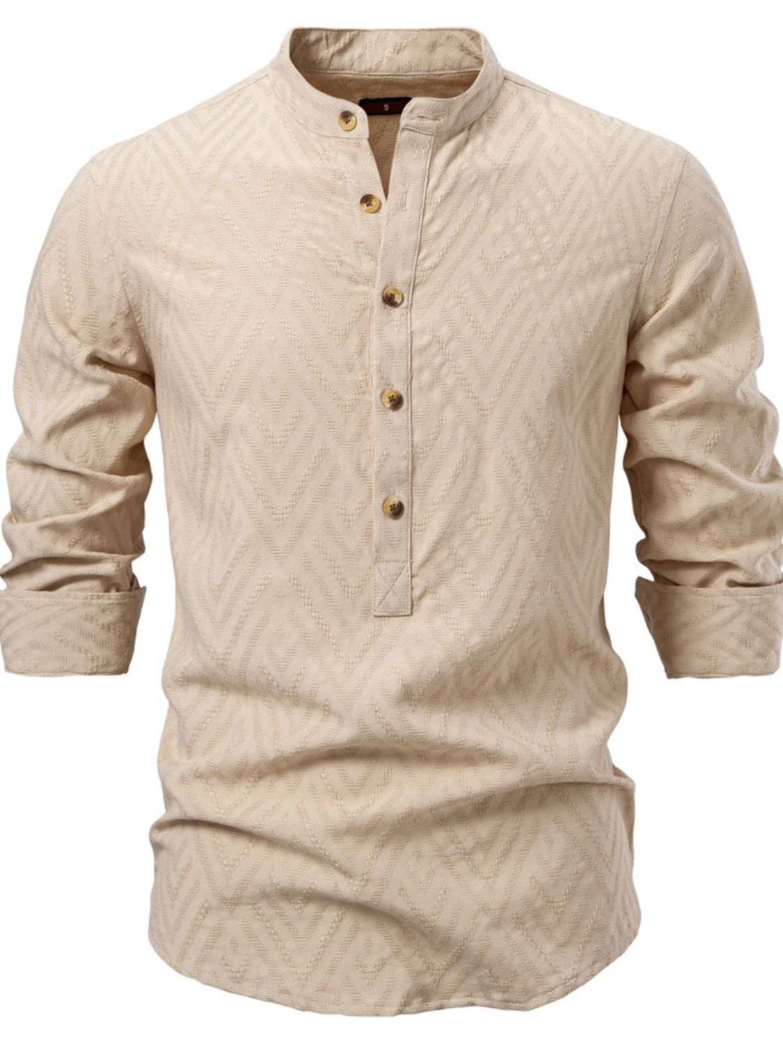 Men's Half Button Geometric Texture Collared Neck Shirt - Smart Shopper