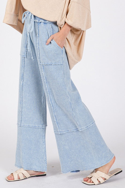 SAGE + FIG Waffle Textured Wide Leg Mineral Washed Pants - Smart Shopper