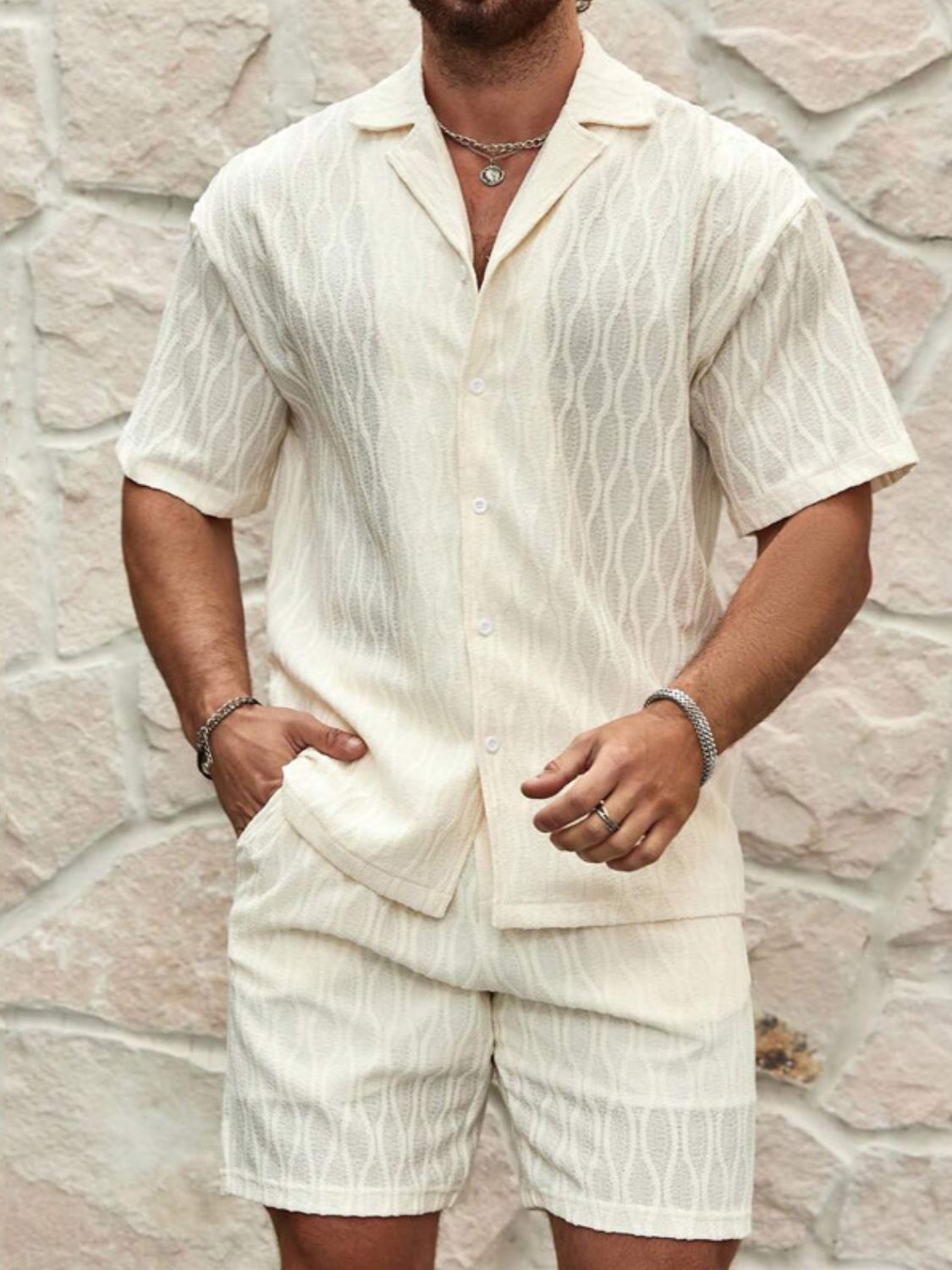 Men's Plus Size Collared Neck Short Sleeve Top and Shorts Set - Smart Shopper