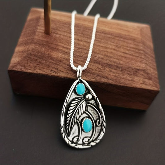 Alloy Artificial Turquoise Teardrop Pendant Necklace - Smart Shopper