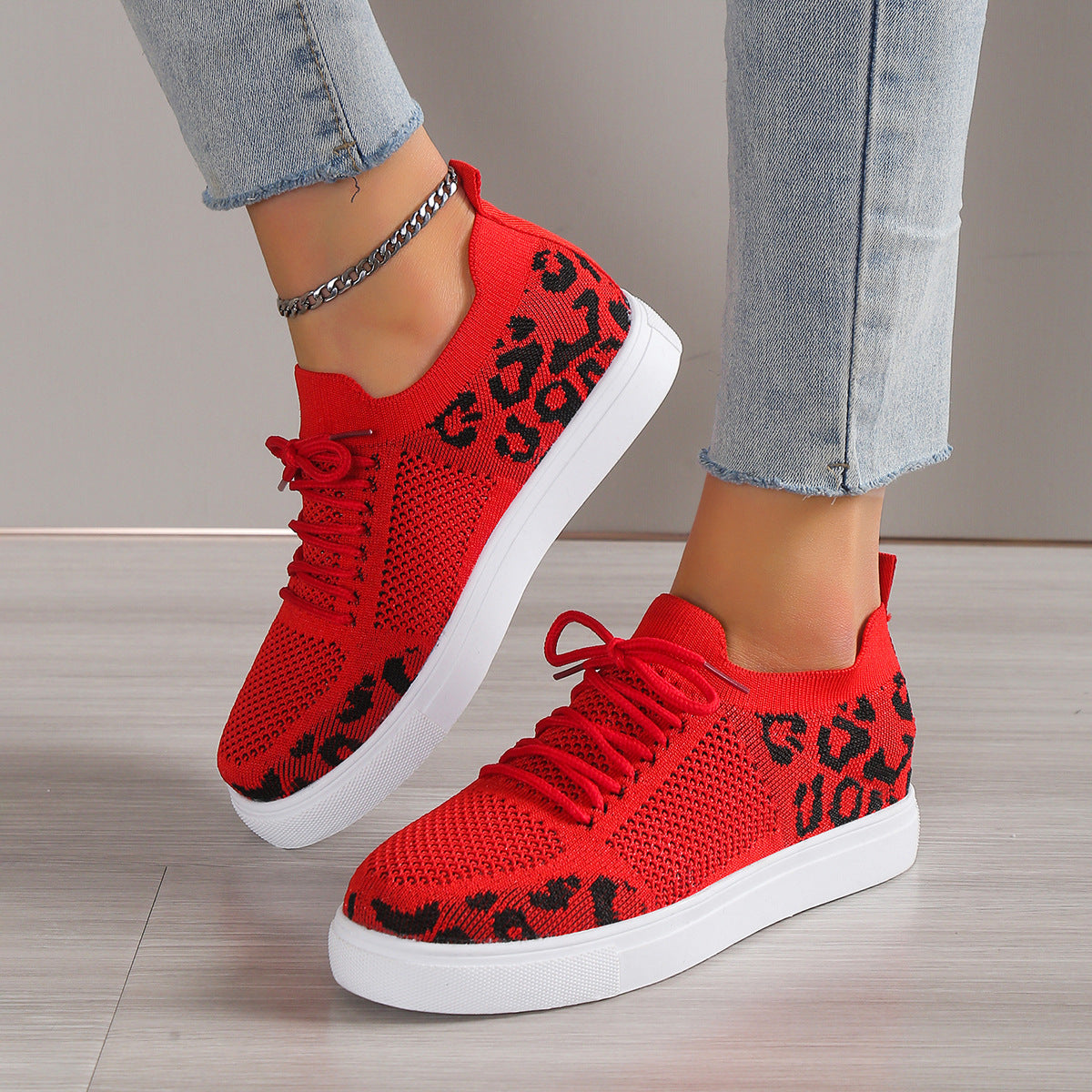 Lace-Up Leopard Flat Sneakers - Smart Shopper