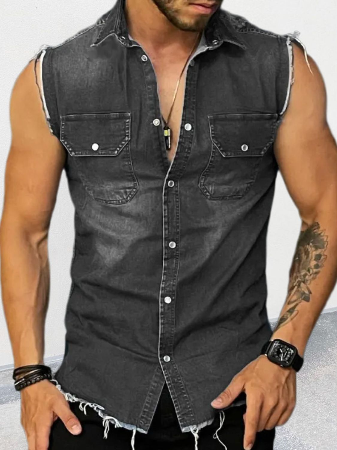 Men's Snap Down Sleeveless Denim Shirt - Smart Shopper