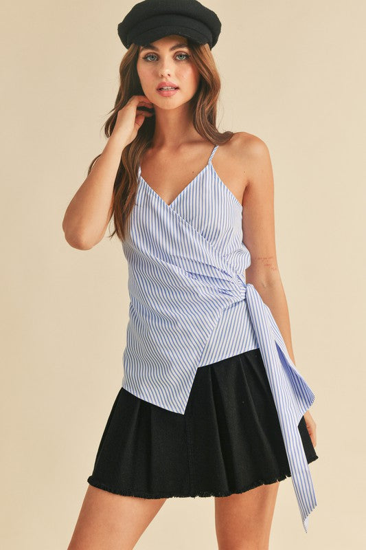 Aemi + Co Side Knotted Surplice Striped Cami - Smart Shopper