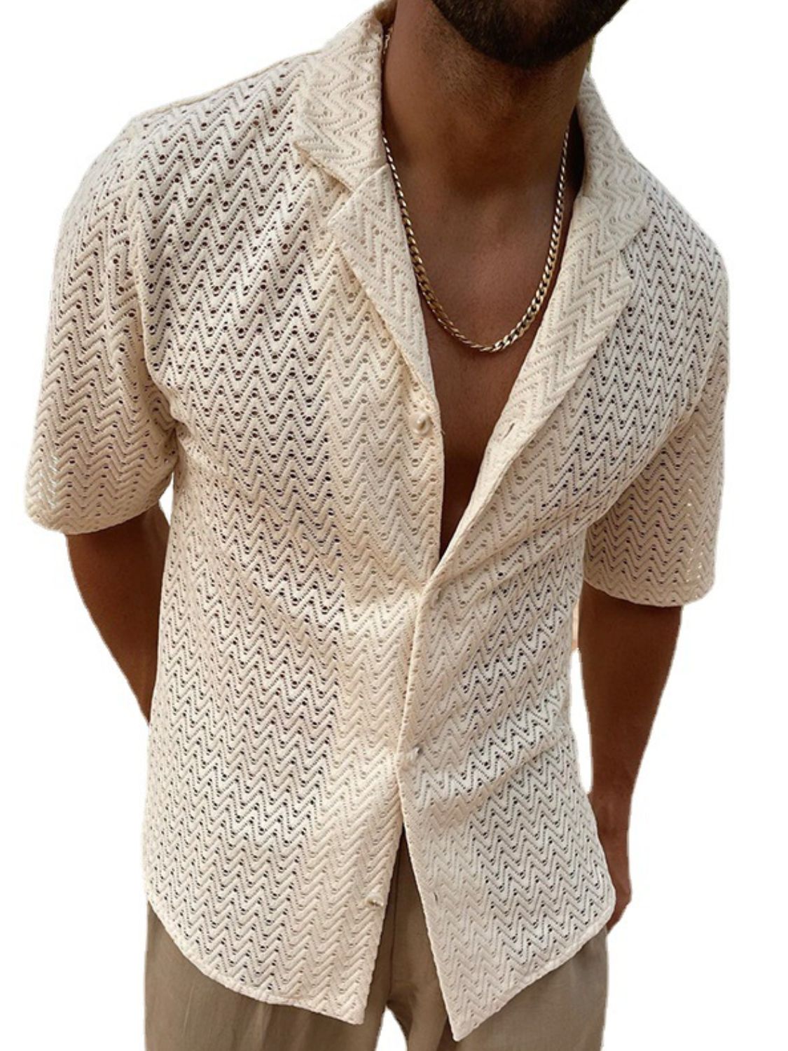 Men's Plus Size Herringbone Eyelet Button Down Knit Shirt - Smart Shopper