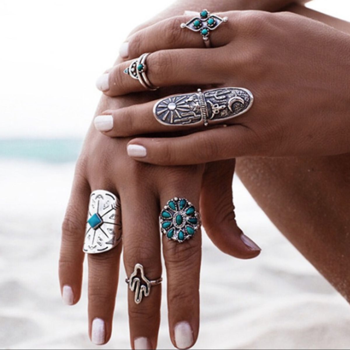 Alloy Turquoise 9-Piece Ring Set - Smart Shopper