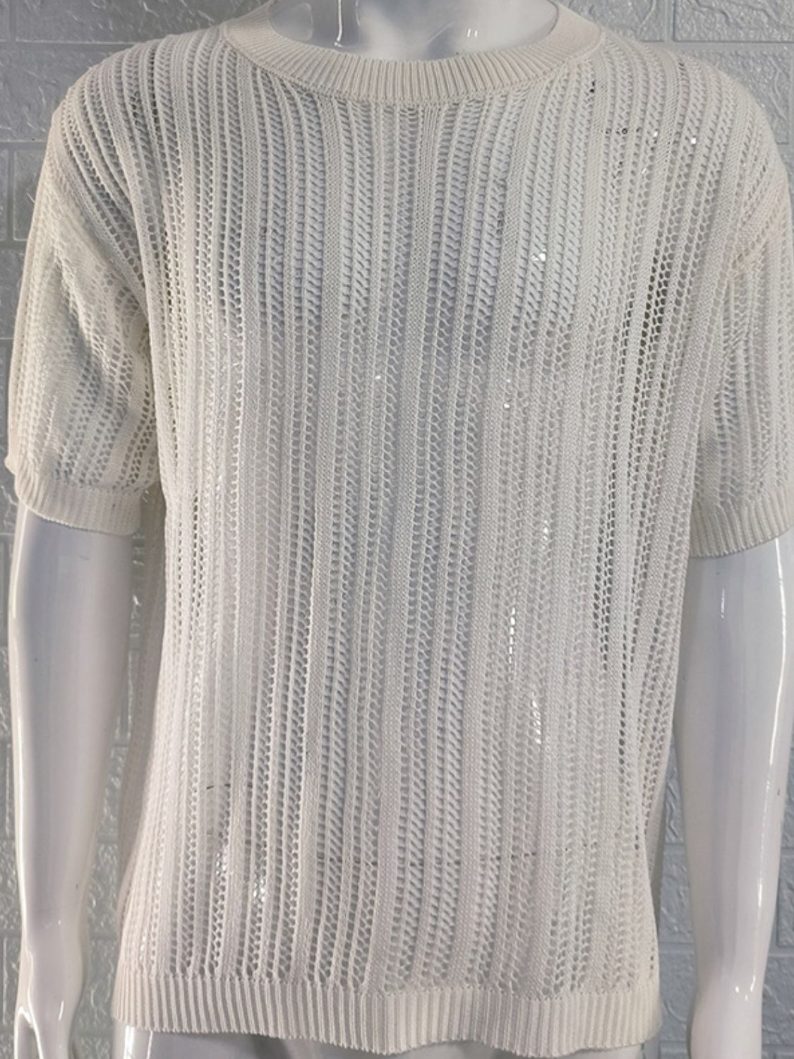 Men's Openwork Round Neck Knit T-Shirt - Smart Shopper