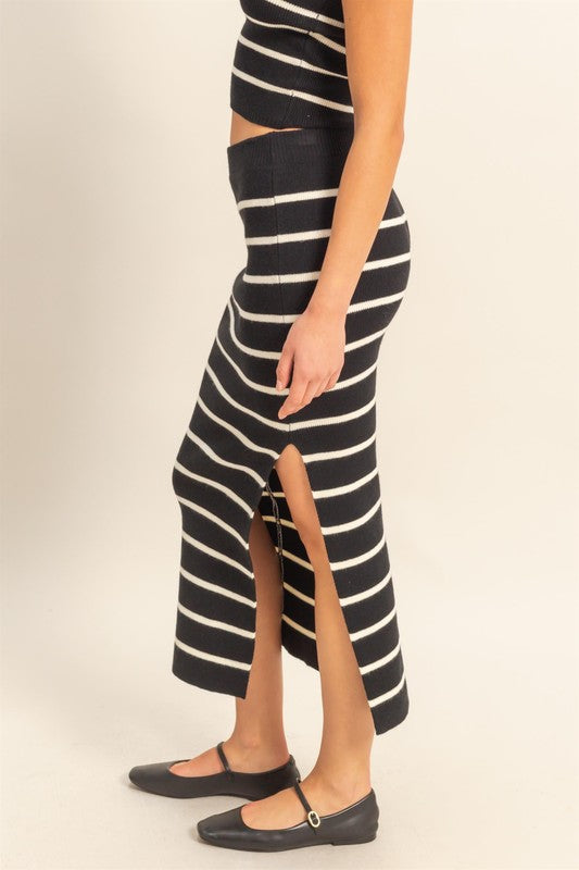 HYFVE Side Slit Striped Bodycon Sweater Skirt - Smart Shopper