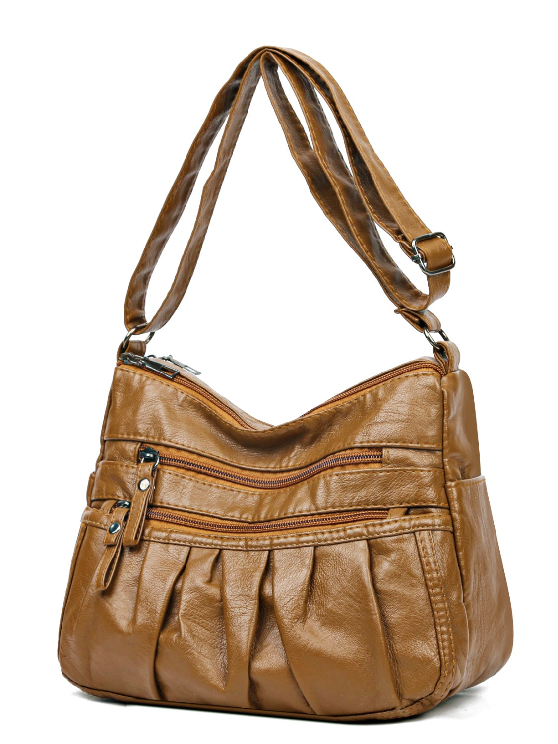 PU Leather Ruched Adjustable Strap Shoulder Bag - Smart Shopper