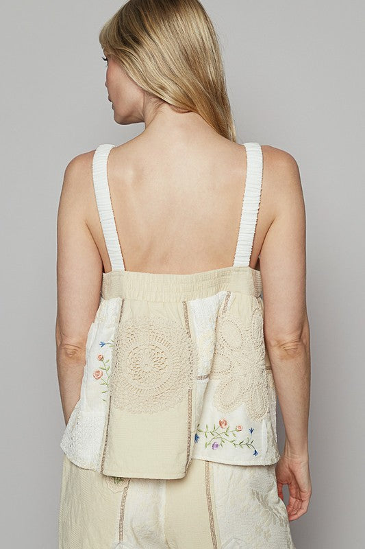 POL Embroidered Crochet Lace Patch Square Neck Cami - Smart Shopper